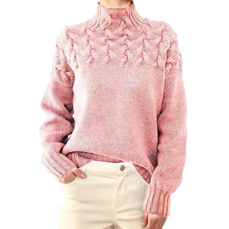 Street-wave Women's Cable Knit Sweater With High Neck, Cozy Warmth And Trendy Design