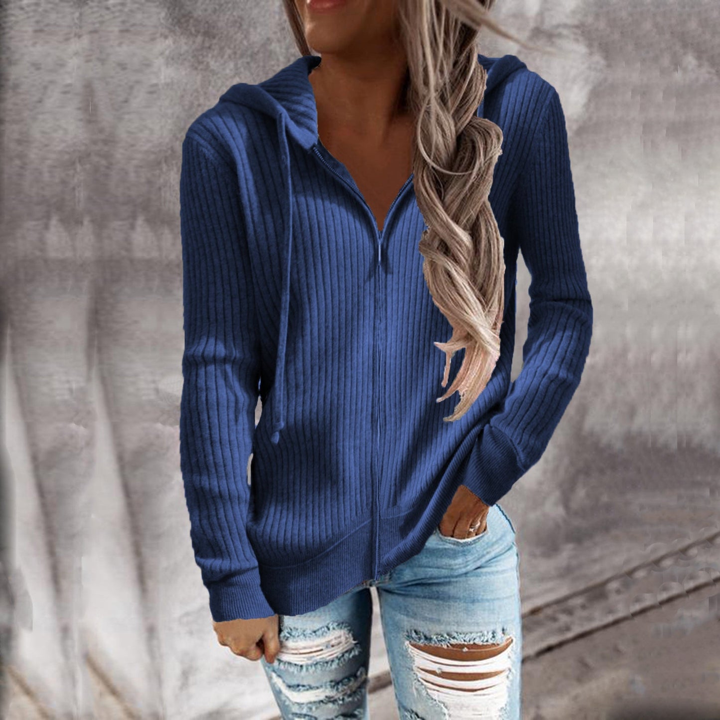 Street-Wave Womens Structured Knit Hoodie Jacket With Practical Pockets For Everyday Style