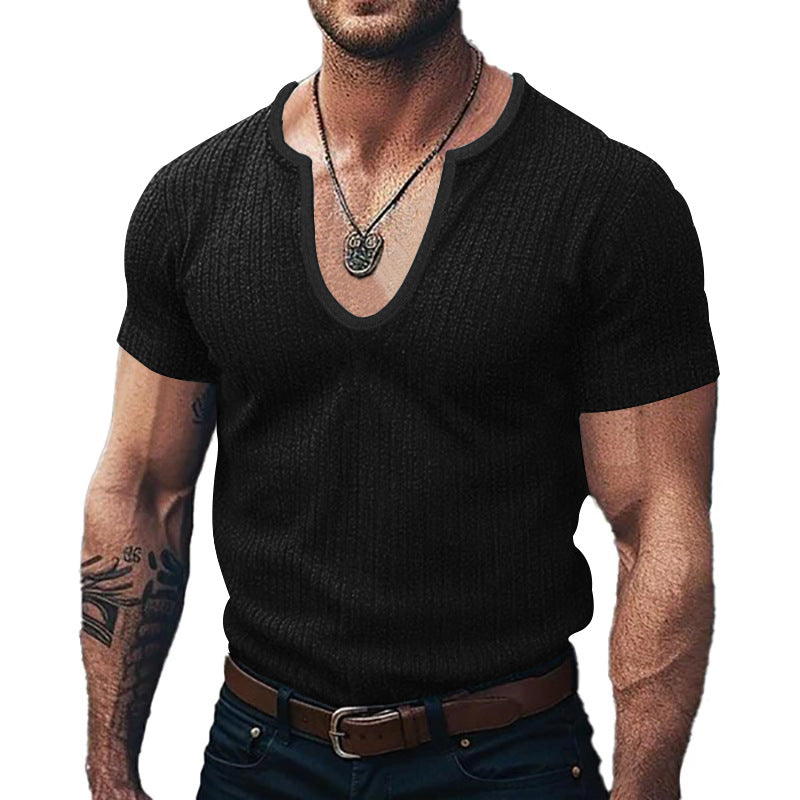 Street Wave Ribbed V Neck T Shirt for Men Breathable Comfort Fit Premium Fabric Style