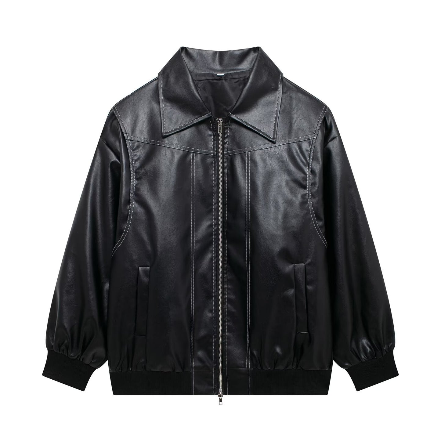 Women Faux Leather Jacket Street-Wave Casual Fit With Elastic Hem For Urban Style Lovers