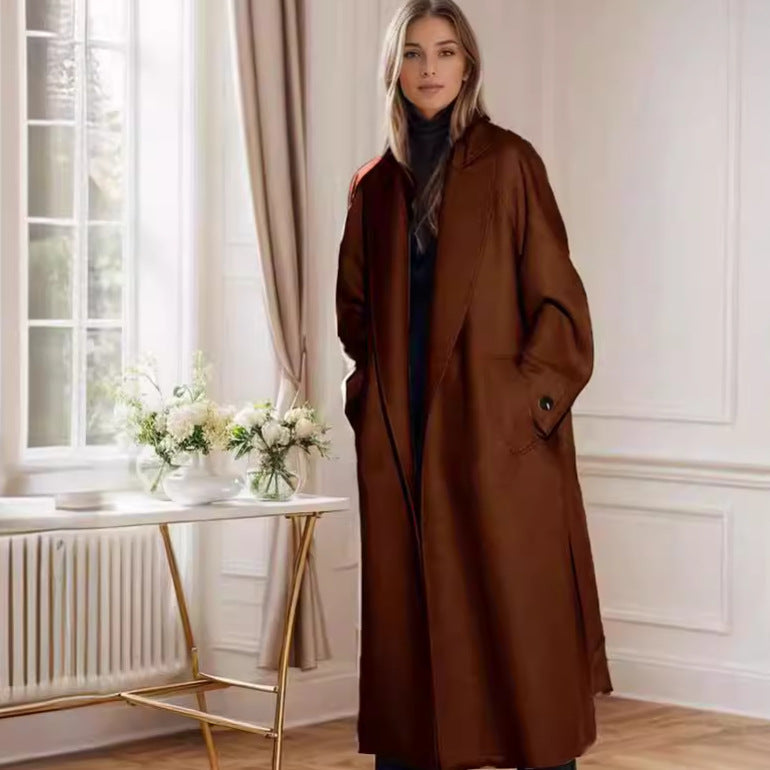 Street Wave Duster Coat For Women With Spacious Pockets And Modern Silhouette With Belt