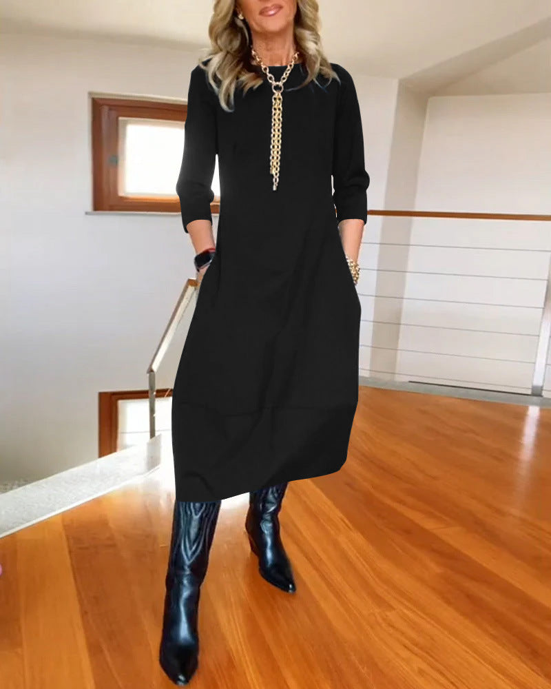 Women's Midi Dress with Side Slit and Fitted Design