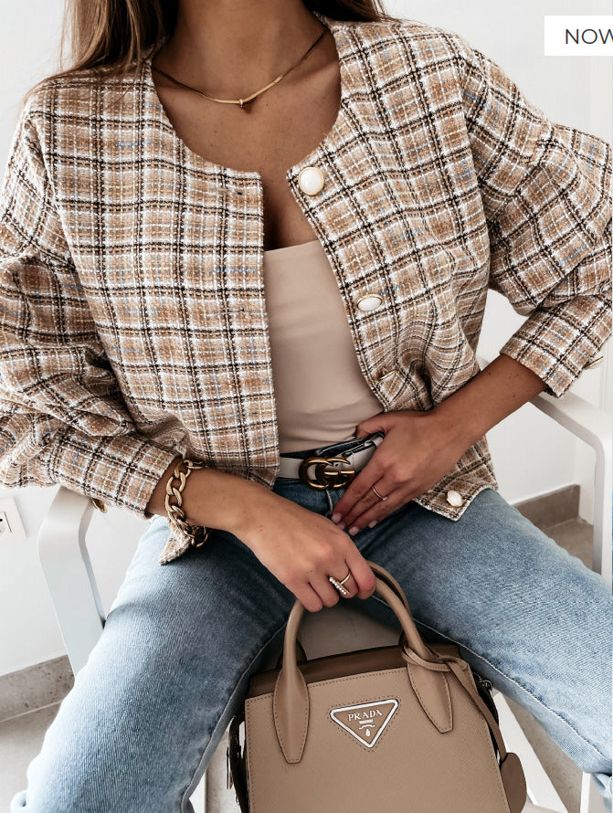 Street-Wave Women's Plaid Bouclé Jacket Luxurious Texture for Everyday Chic Comfort
