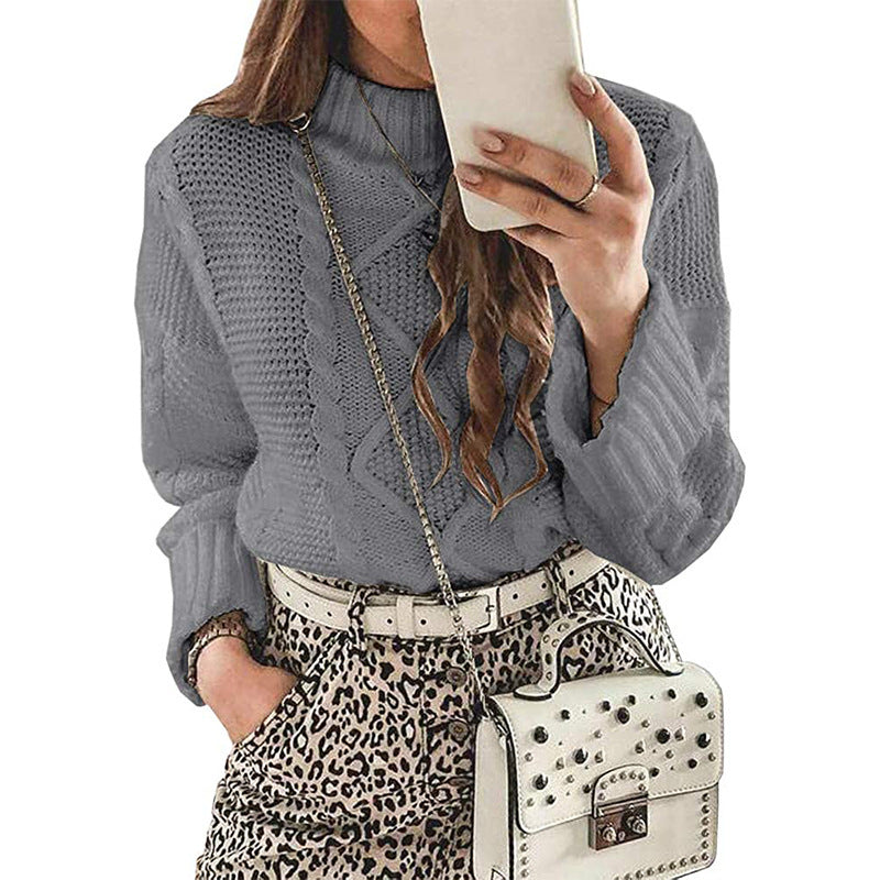 Street-Wave Women Chunky Knit Sweater With Structured Stitch And High Neck Cozy Comfortable