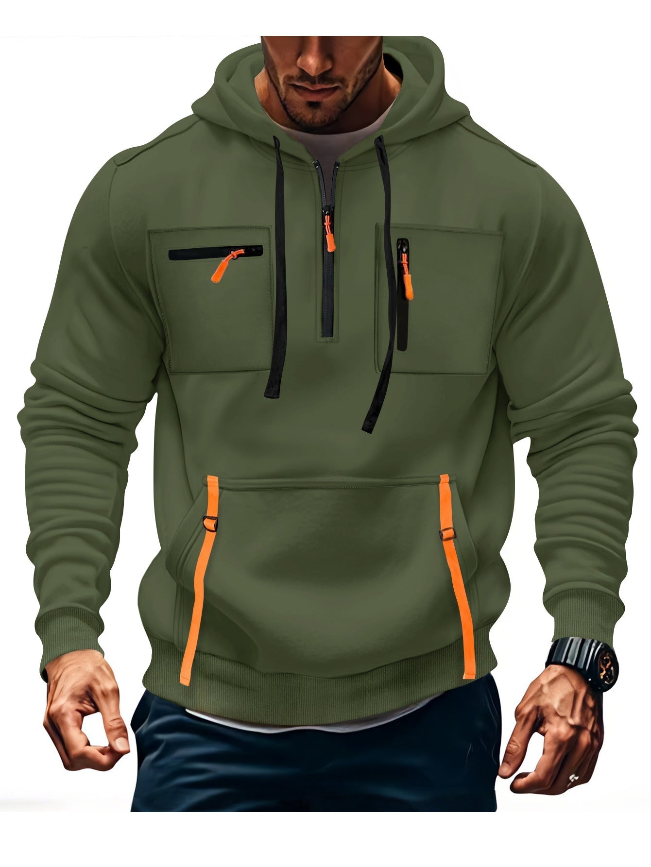 Street Wave Men's Stylish Hooded Sweatshirt With Functional Zip Pockets For Active Men