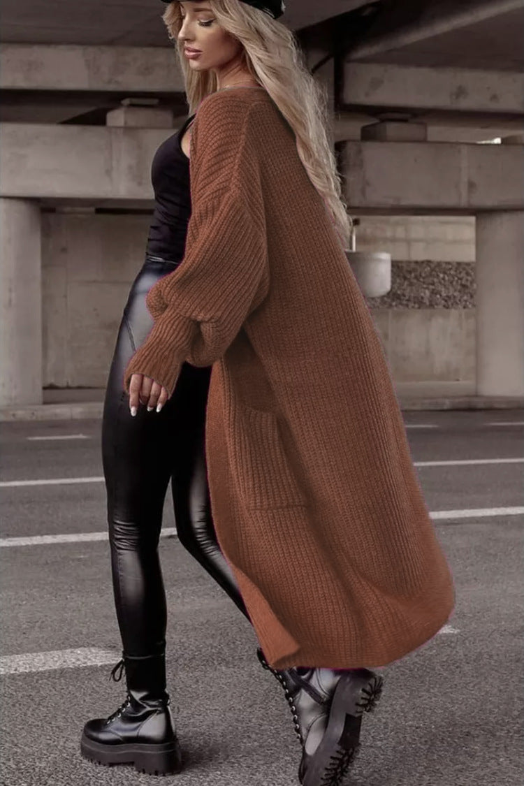Street-wave Women's Chunky Knit Coat in Oversized Fit with Deep Pockets for Cozy Everyday Wear