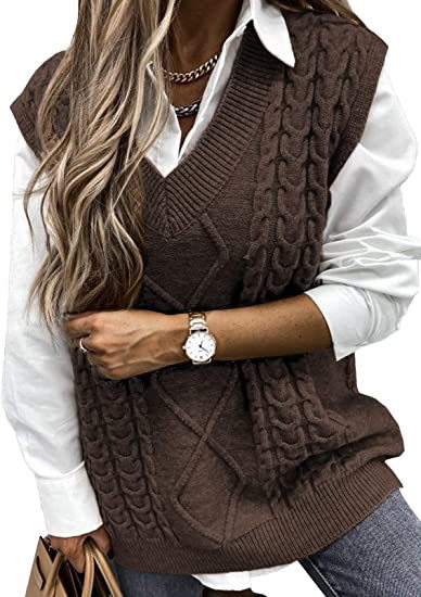 Streetwave Womens Cable Knit Vest With V Neck Cozy Breathable Layering Knitwear For Everyday Style