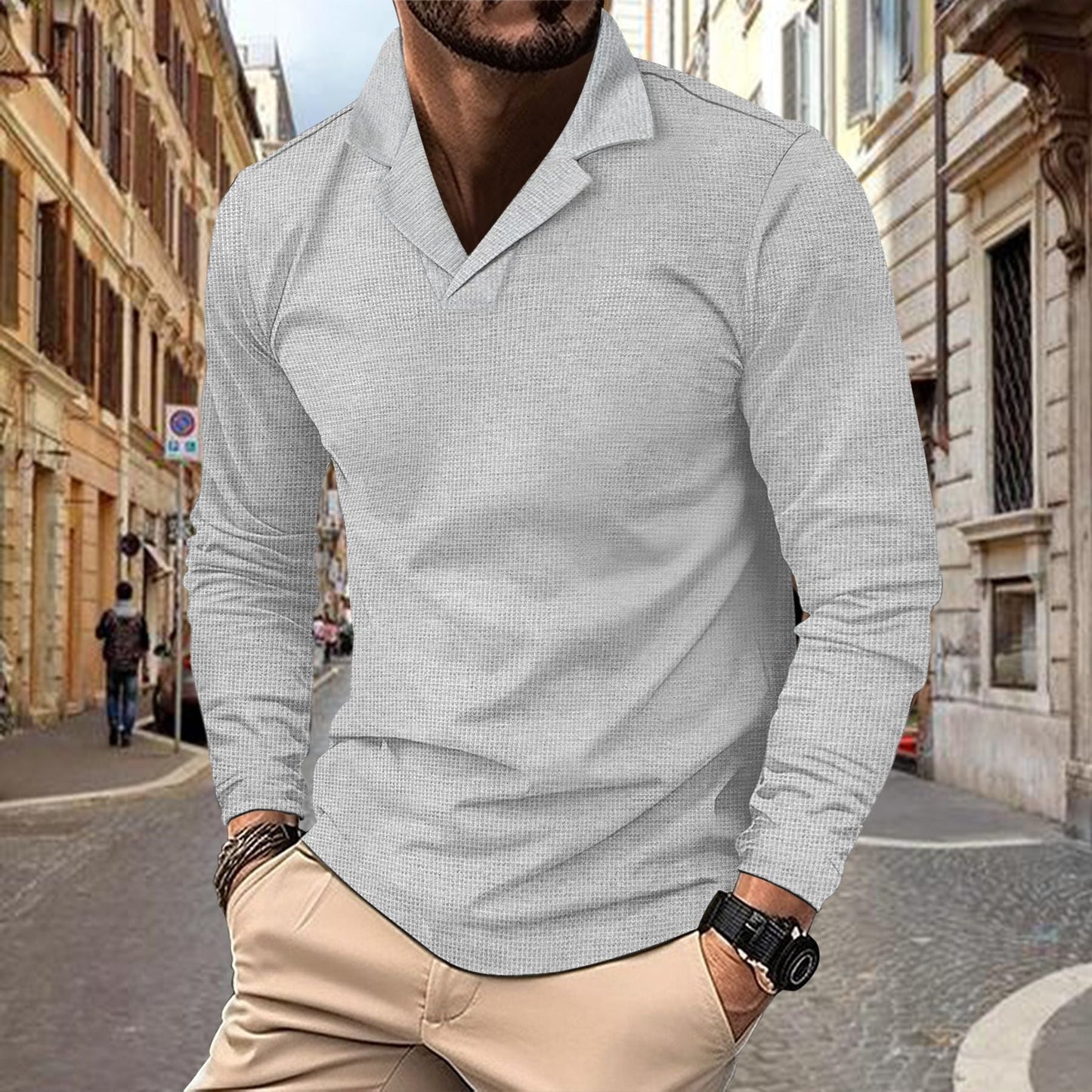 Mens Long Sleeve Shirt With Structured Design Street-wave Breathable Cotton Comfort For Men