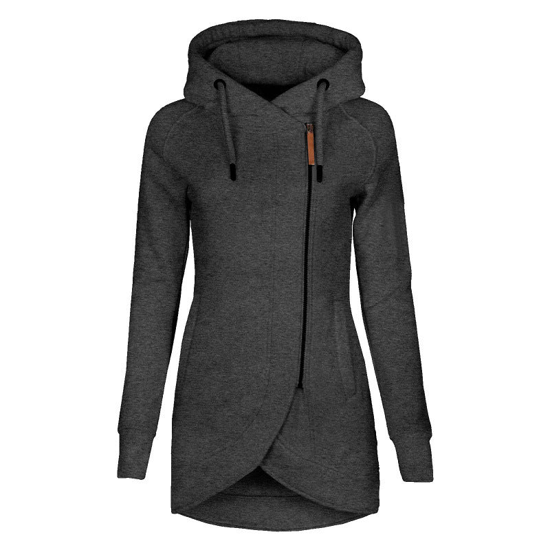 Street-Wave Womens Lightweight Hooded Coat With Asymmetric Cut For Urban Everyday Comfort