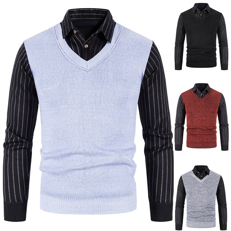 Streetwave Mens V Neck Knit Sweater With Contrasting Sleeves For Men Elegant Versatile Pullover