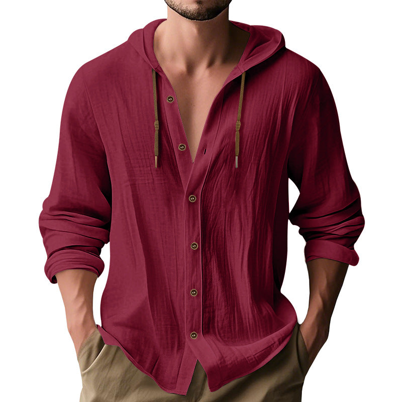 Breathable Cotton Hooded Shirt For Men With Button Front And Adjustable Drawstring Streetwave