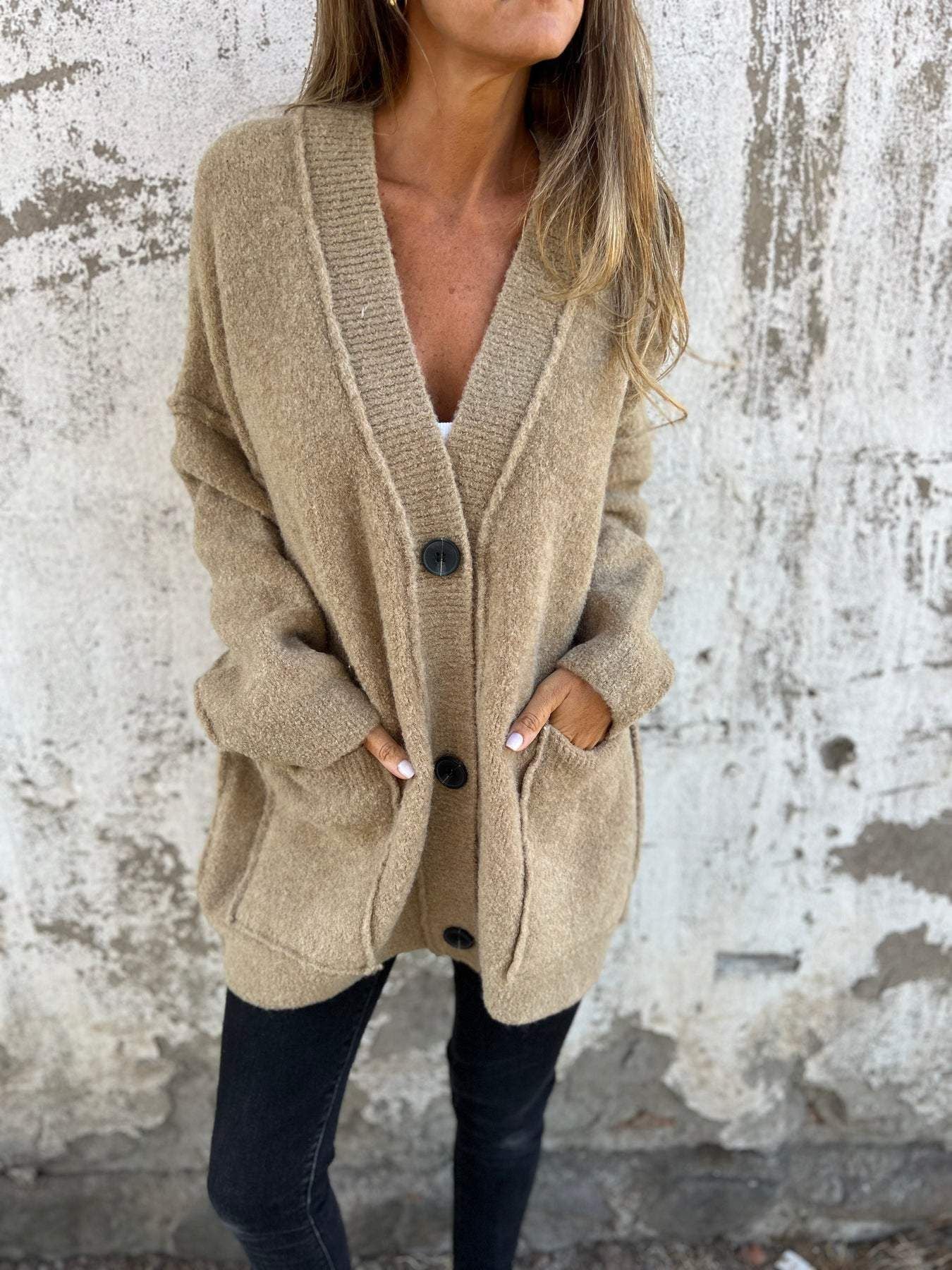 Street Wave Women's Cozy Cardigan With Soft Knit Fabric Large Pockets And Button Details