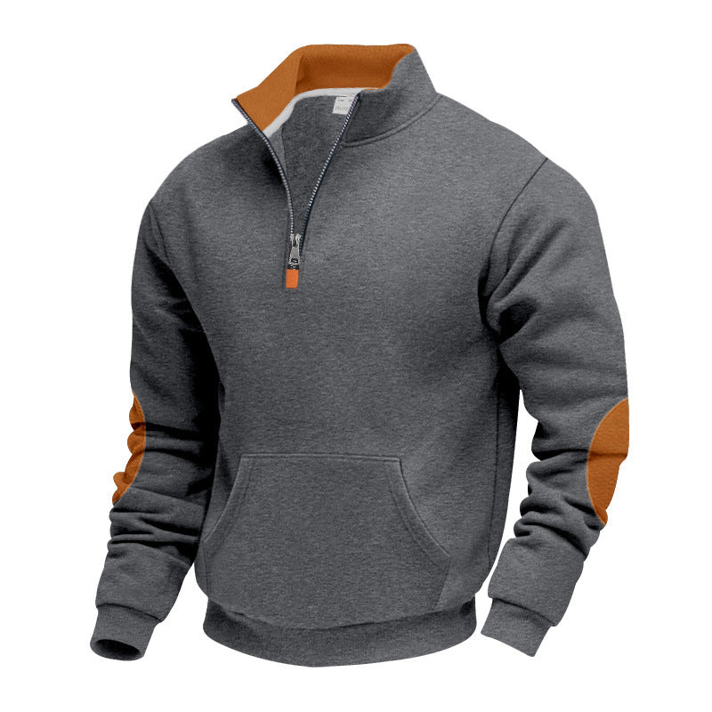 Street-Wave Men's Stand Collar Zip Pullover With Breathable Fabric And Premium Contrast Accents
