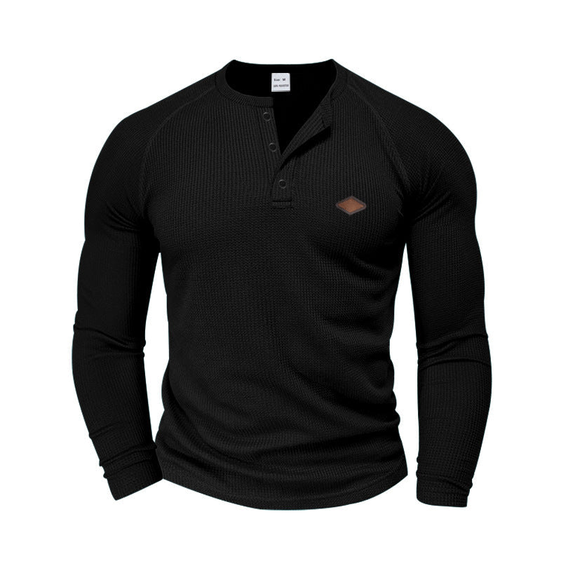 Street-wave Men's Henley Long Sleeve Shirt Textured Knit