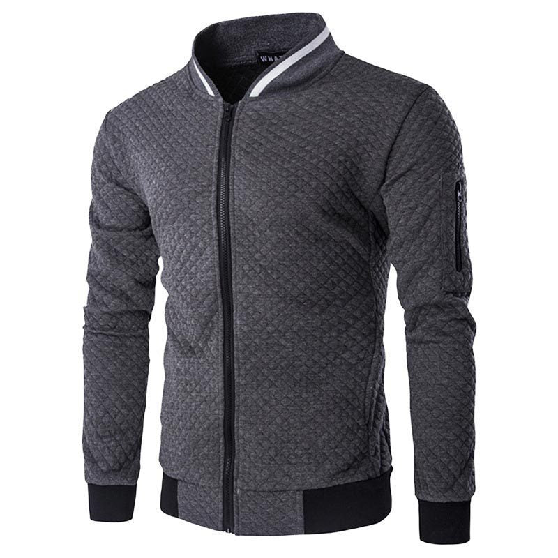 Men's Quilted Cotton Blend Zipper Front Jacket Slim Fit Bomber Style With Ribbed Trim