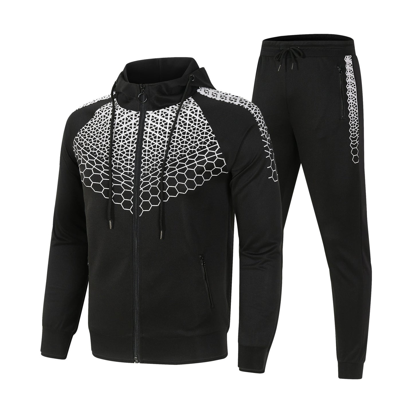 Men's Athletic Tracksuit Set From Street Wave With Innovative Honeycomb Pattern And Zipper Front For Active Men