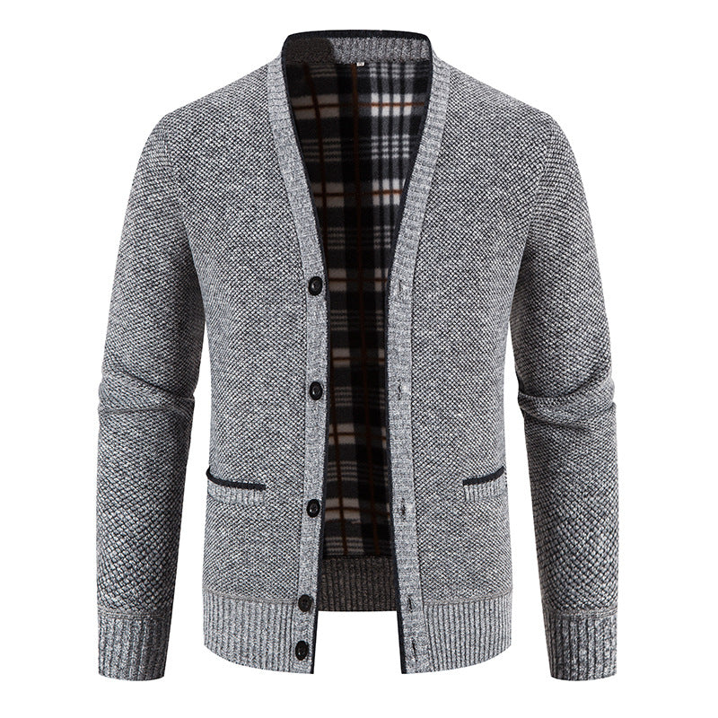 Street Wave Men's Cardigan With Elegant Checkered Knit Pattern Classic Button Closure Breathable Cotton Blend
