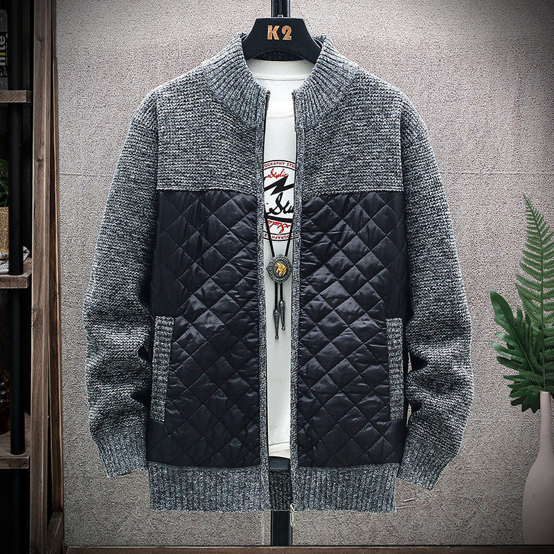 Men's Quilted Jacket With Knit Details Street-wave High Collar Cozy Warmth For Modern Men