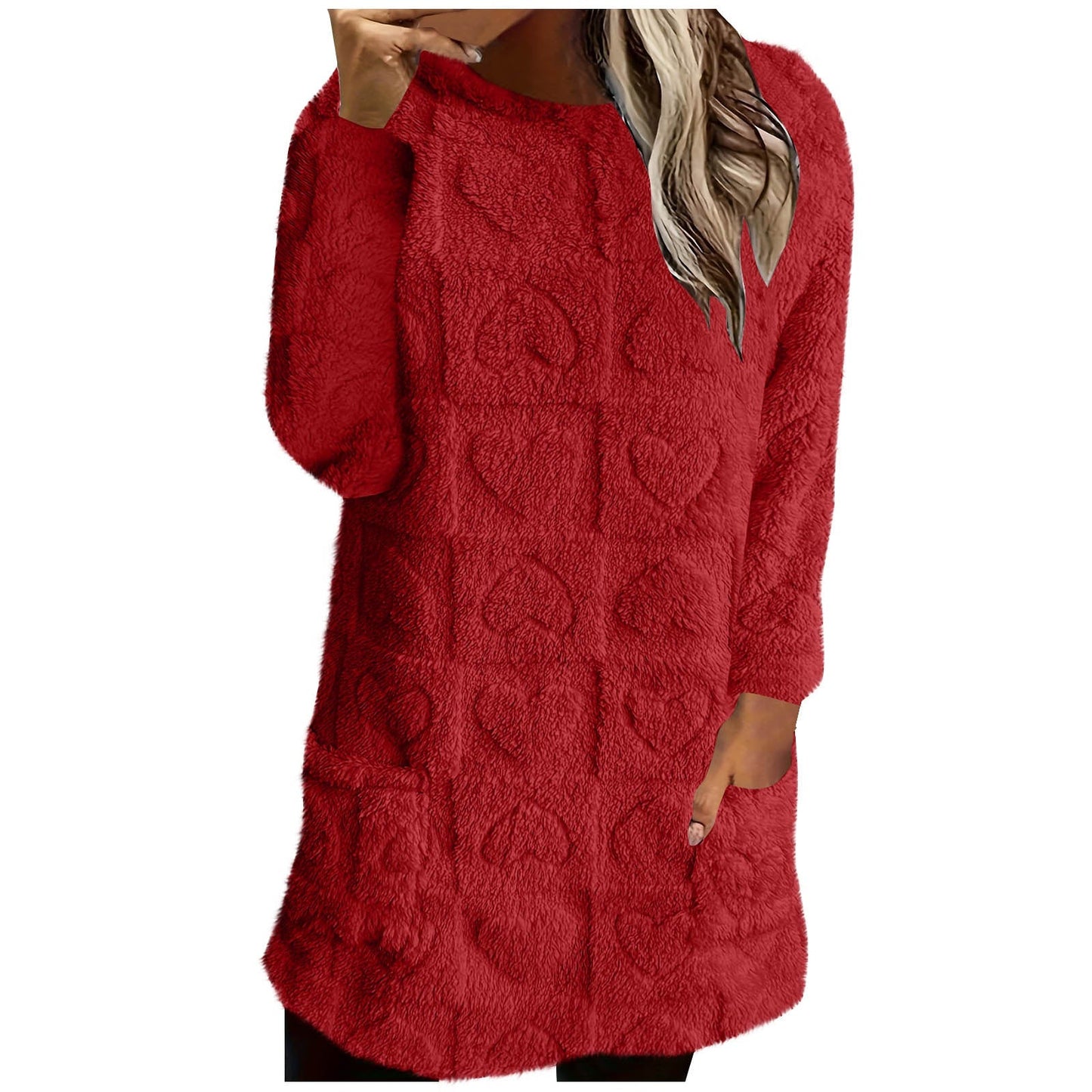 Street-Wave Women Cozy Plush Fleece Tunic With Heart Pattern For Home Comfort And Lounge