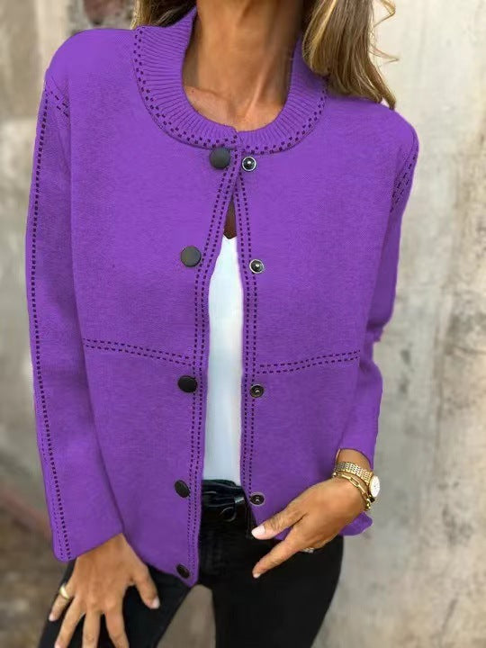Street-Wave Women's Knit Cardigan With Button Placket And Elegant Neckline - Chic Versatile Layer