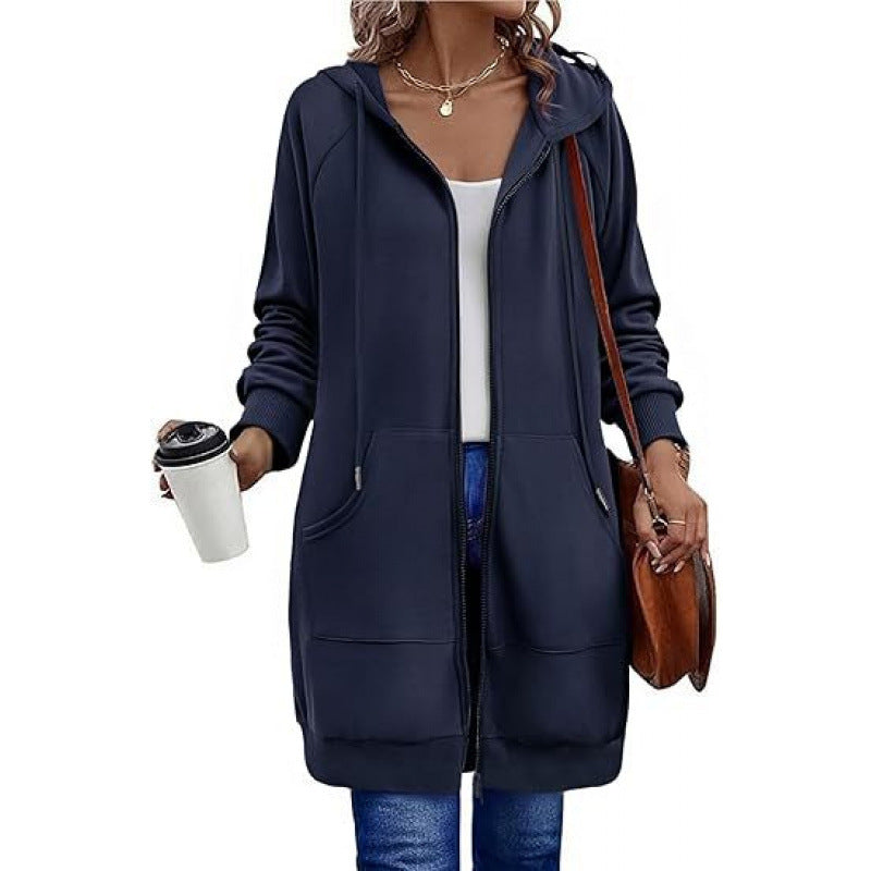 Street-wave Women Hooded Jacket With Side Pockets Zip Closure Cozy Everyday Wear