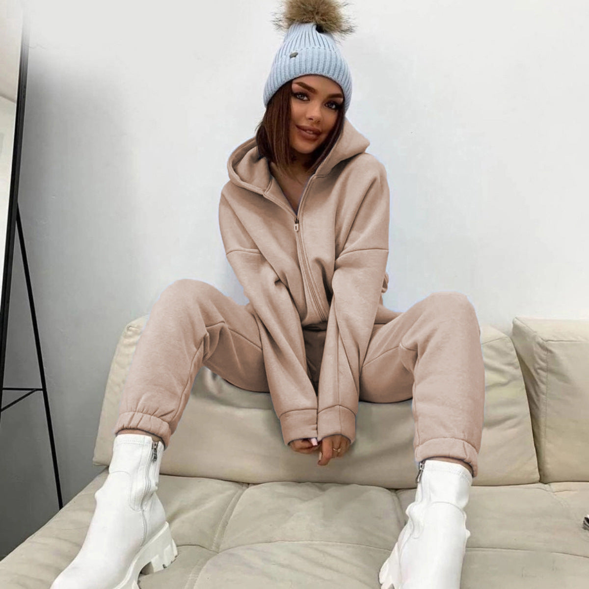 Street-wave Women's Cozy Zip Hoodie Tracksuit With Elastic Cuffs For Relaxed Comfort