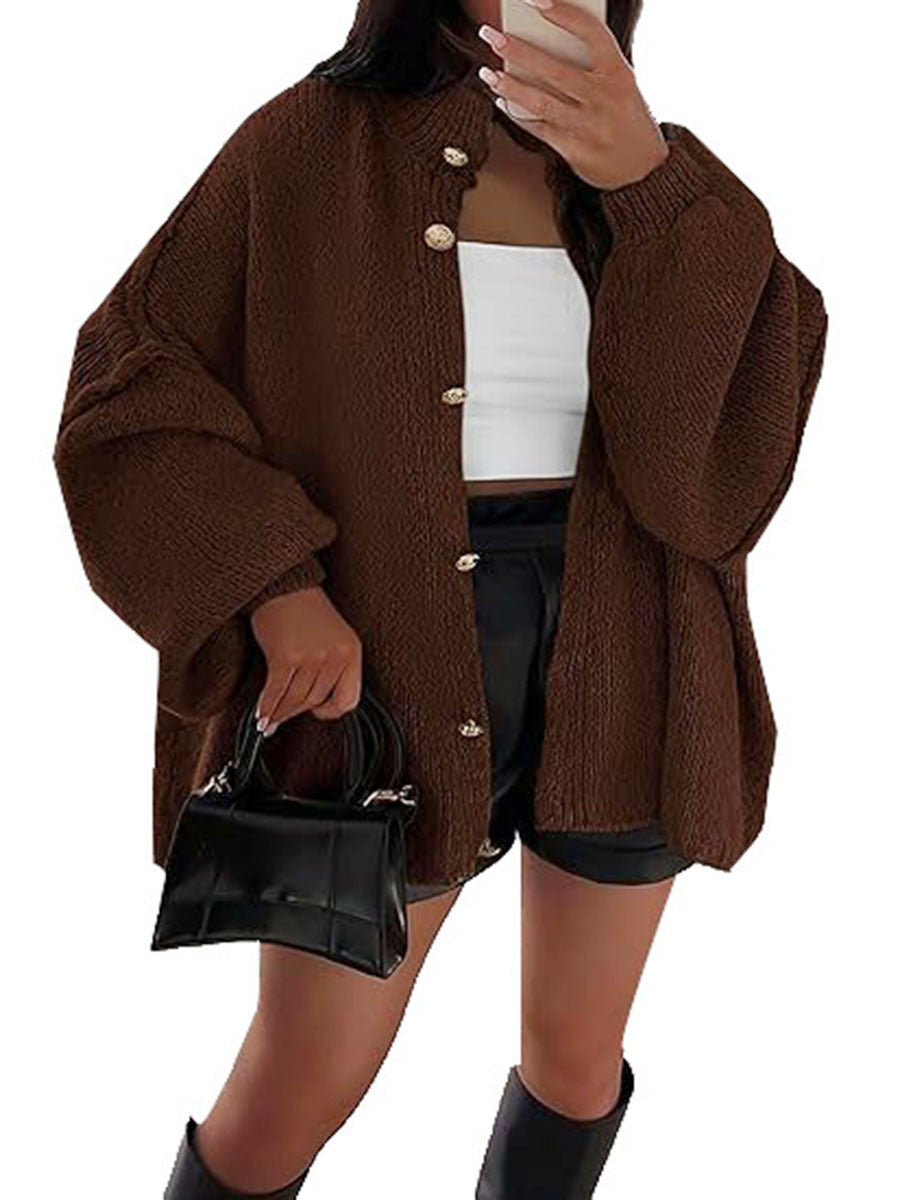 Street Wave Fluffy Knit Cardigan Women Cozy Wool Blend With Oversized Sleeves For Fall