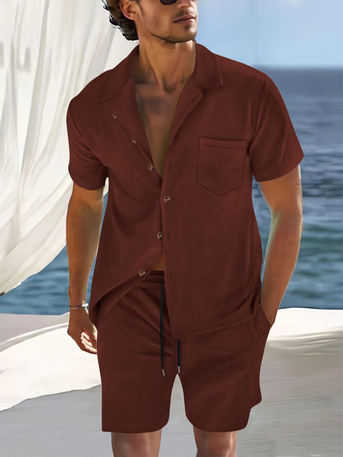 Street-Wave Mens Short Sleeve Shirt Set 2-Piece Relaxed Fit