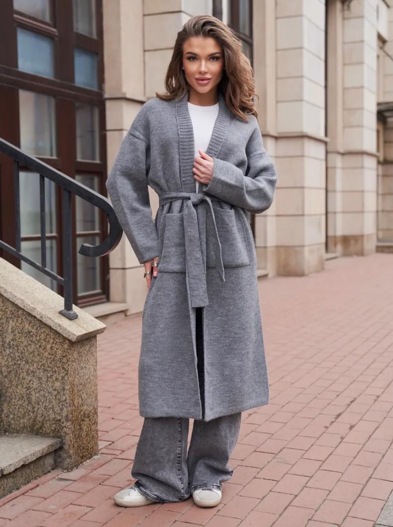Streetwave Women Knit Coat With Belt And Pockets For Everyday Style And All Day Warmth