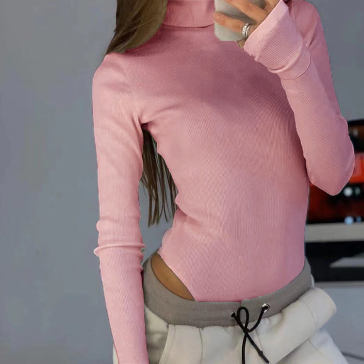 Street Wave Women's High Neck Long Sleeve Top With Cut-Out Details For Modern Everyday
