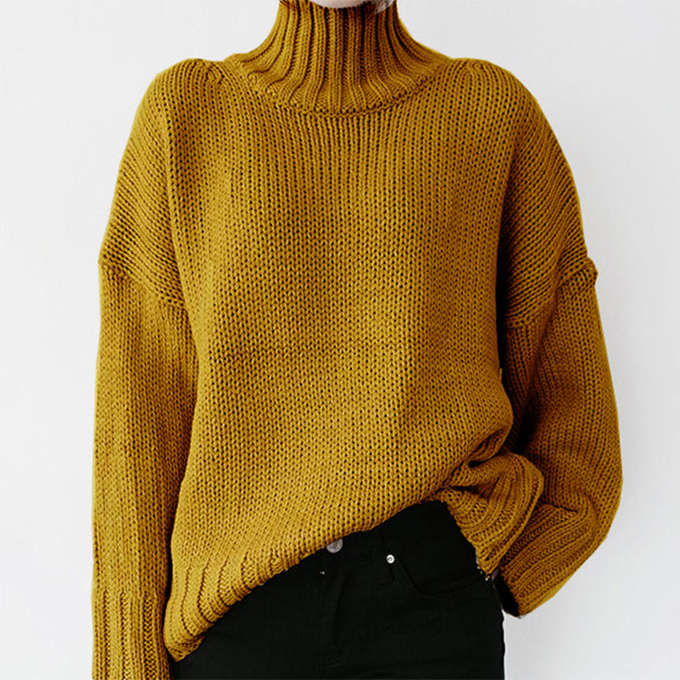 Street-Wave Women Chunky Knit Sweater With High Neck Cozy Soft Feel And Relaxed Versatile Fit For Cold Days