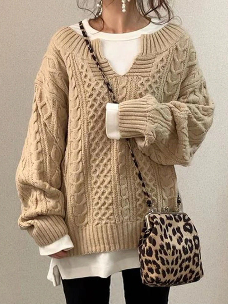 Cable Knit Sweater Street-Wave Cozy Structured Pattern For Women Warmth And Comfort