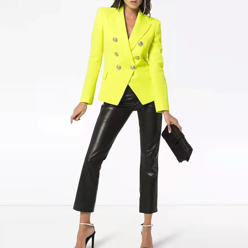 Streetwave Womens Elegant Double Breasted Blazer Jacket With Gold Tone Buttons For Work Or Evening