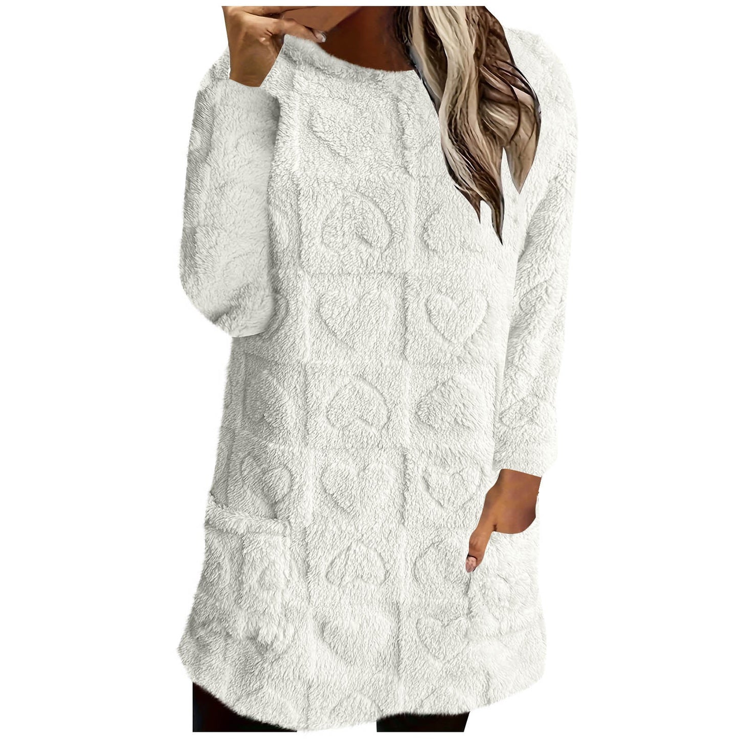 Street-Wave Women Cozy Plush Fleece Tunic With Heart Pattern For Home Comfort And Lounge
