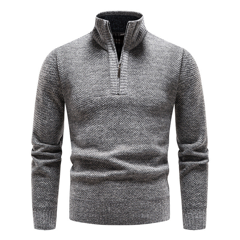 Street-Wave Mens Elegant Knit Pullover With Modern Stand Collar And Zip For Everyday Style