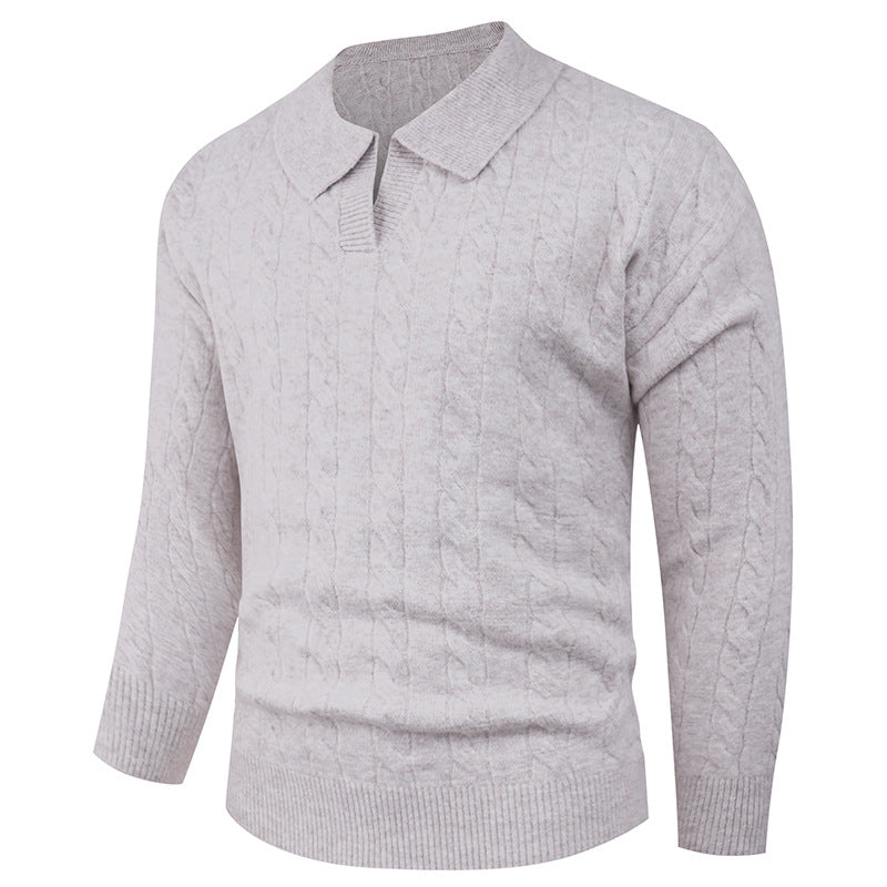 Street-wave Men's Cable Knit Polo Sweater With Modern Pattern Soft Comfort for Everyday Wear