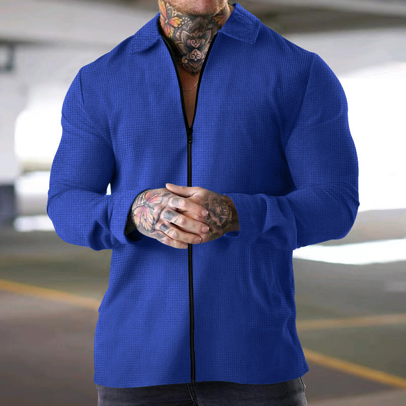 Street-Wave Men's Zip-Up Long Sleeve Shirt With Structured Fabric For Modern, Breathable Comfort