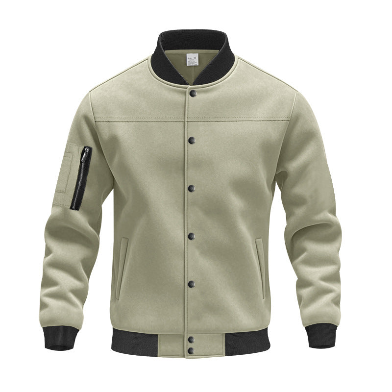 Mens Stylish College Jacket Streetwave Zipper Pockets Ribbed Cuffs Versatile Everyday Wear
