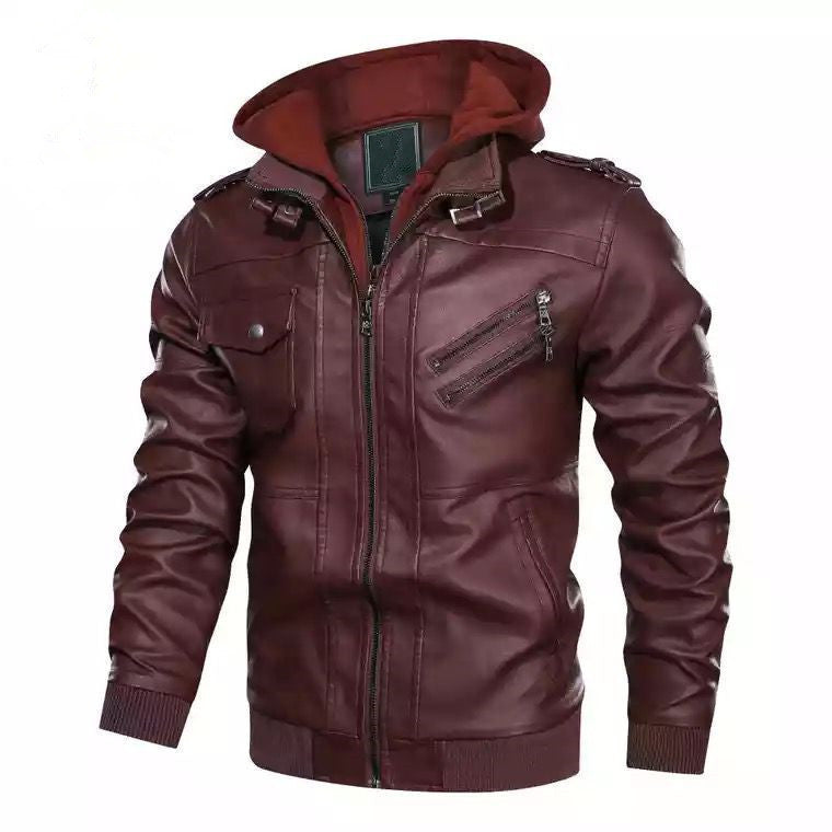 Street-wave Men's Fluffy Faux Leather Jacket With Hoodie For Warm Comfort, Trendy Urban Style Gear