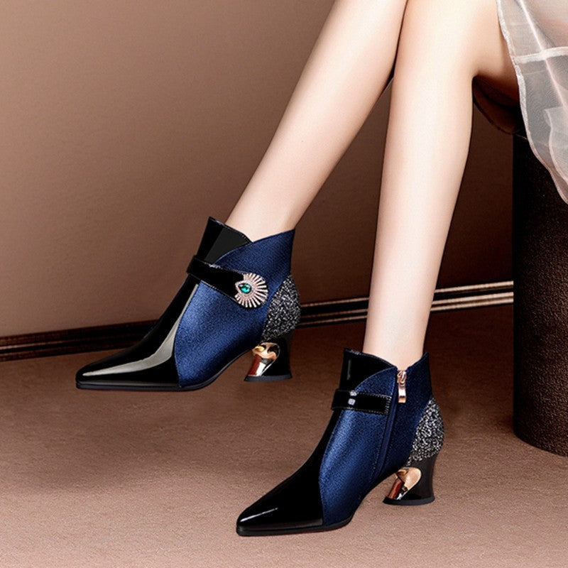 Street-wave Womens Fashion Ankle Boots With Sparkling Accent Embellishment For Elegant Evenings