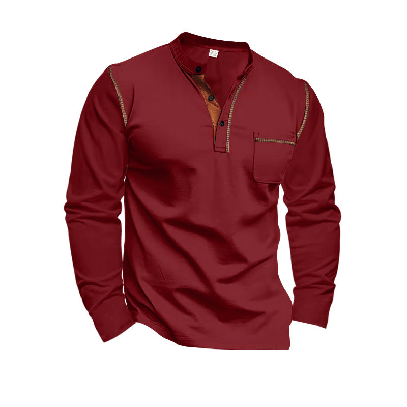 Streetwave Mens Long Sleeve Henley Shirt With Stylish Contrast Details For Everyday Casual