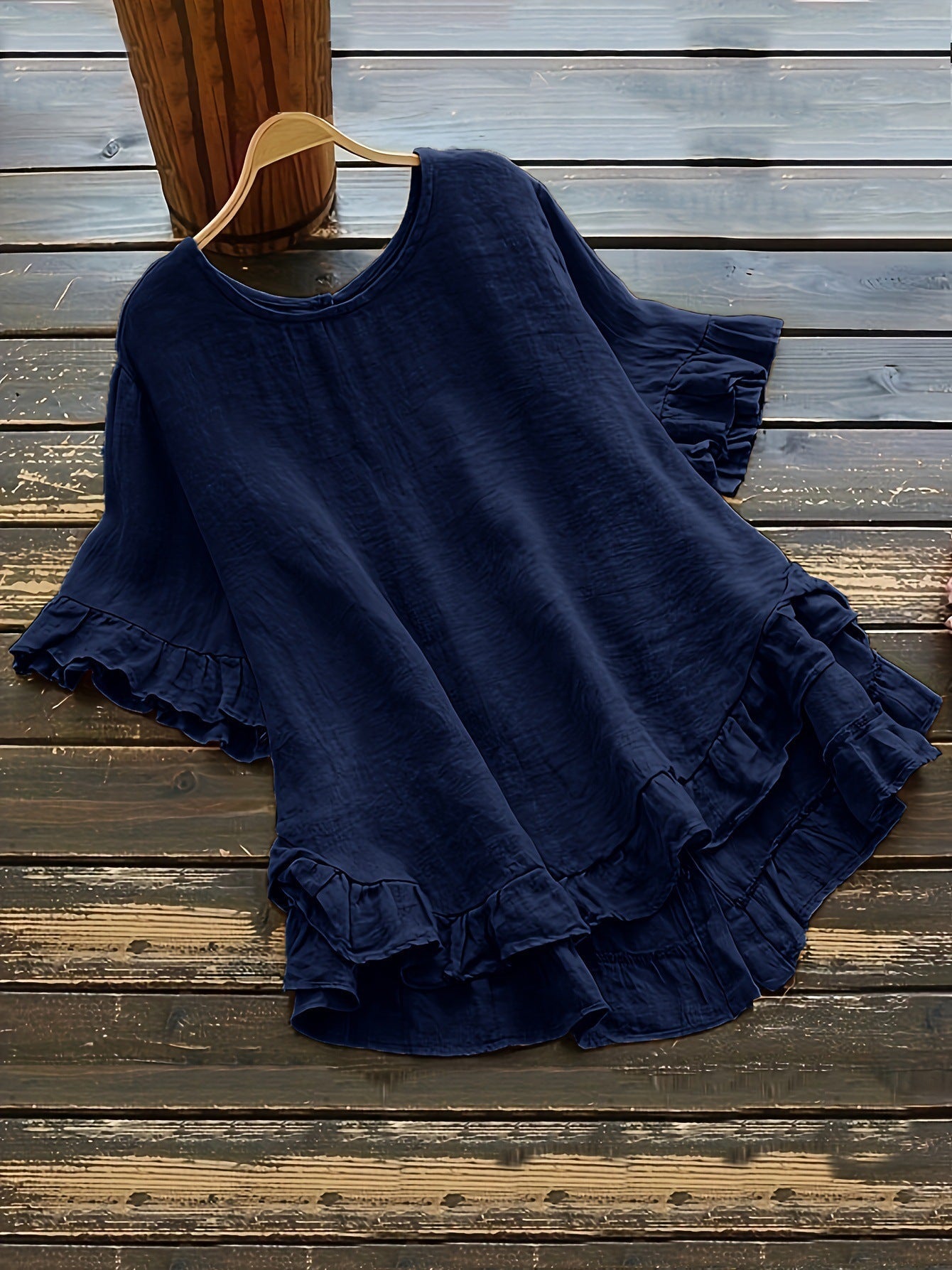Street Wave Women's Ruffle Detail Loose Fit Top Breathable Cotton Blend Casual Everyday Shirt