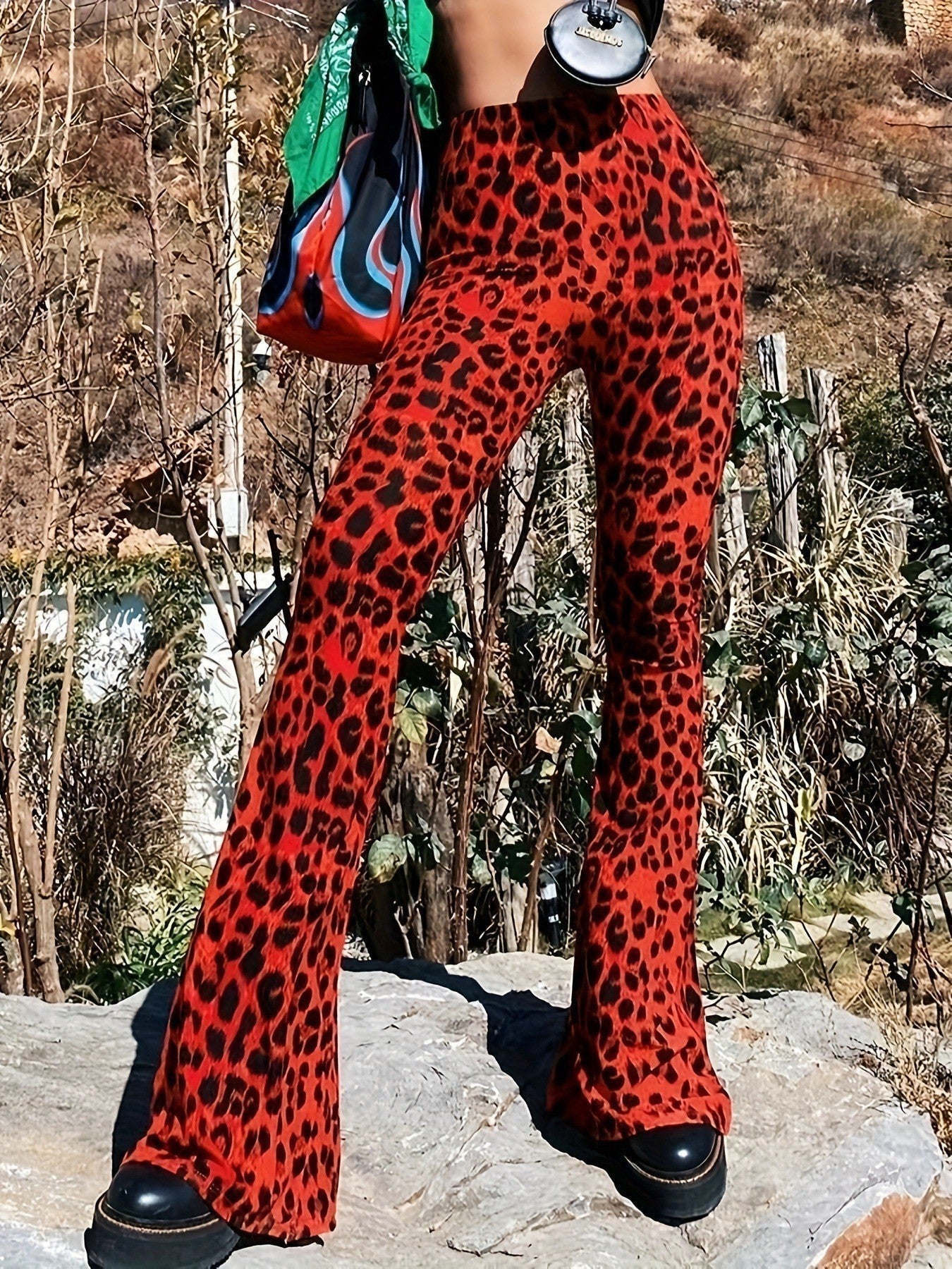 Leopard Print Flared Leggings For Women Street Wave Comfortable Flare Silhouette