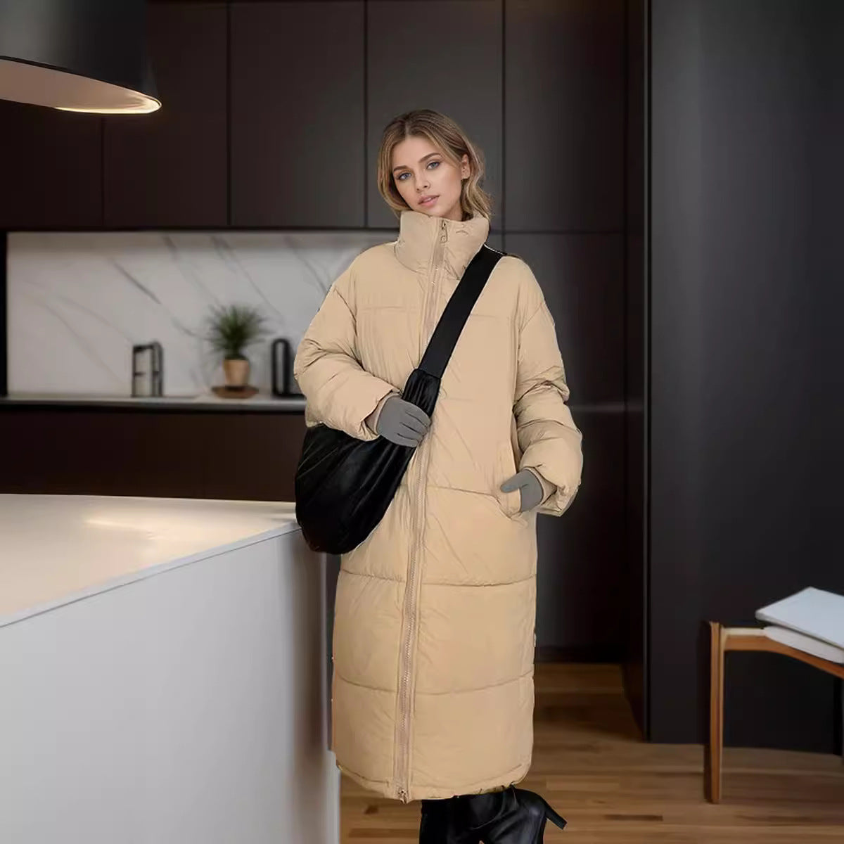 Street-Wave Women Long Down Coat With Hood Knee-Length Ultra Warm Insulated Puffer Jacket