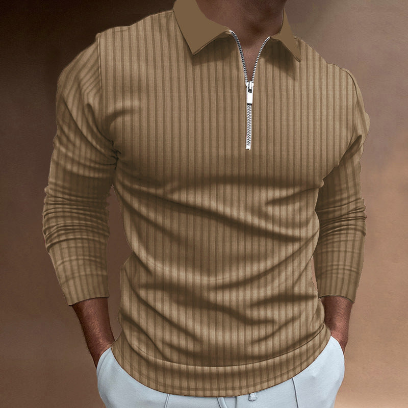 Mens Polo Shirt With Elegant Zip Closure Street-wave Breathable Structured Knit For Style-Conscious Men