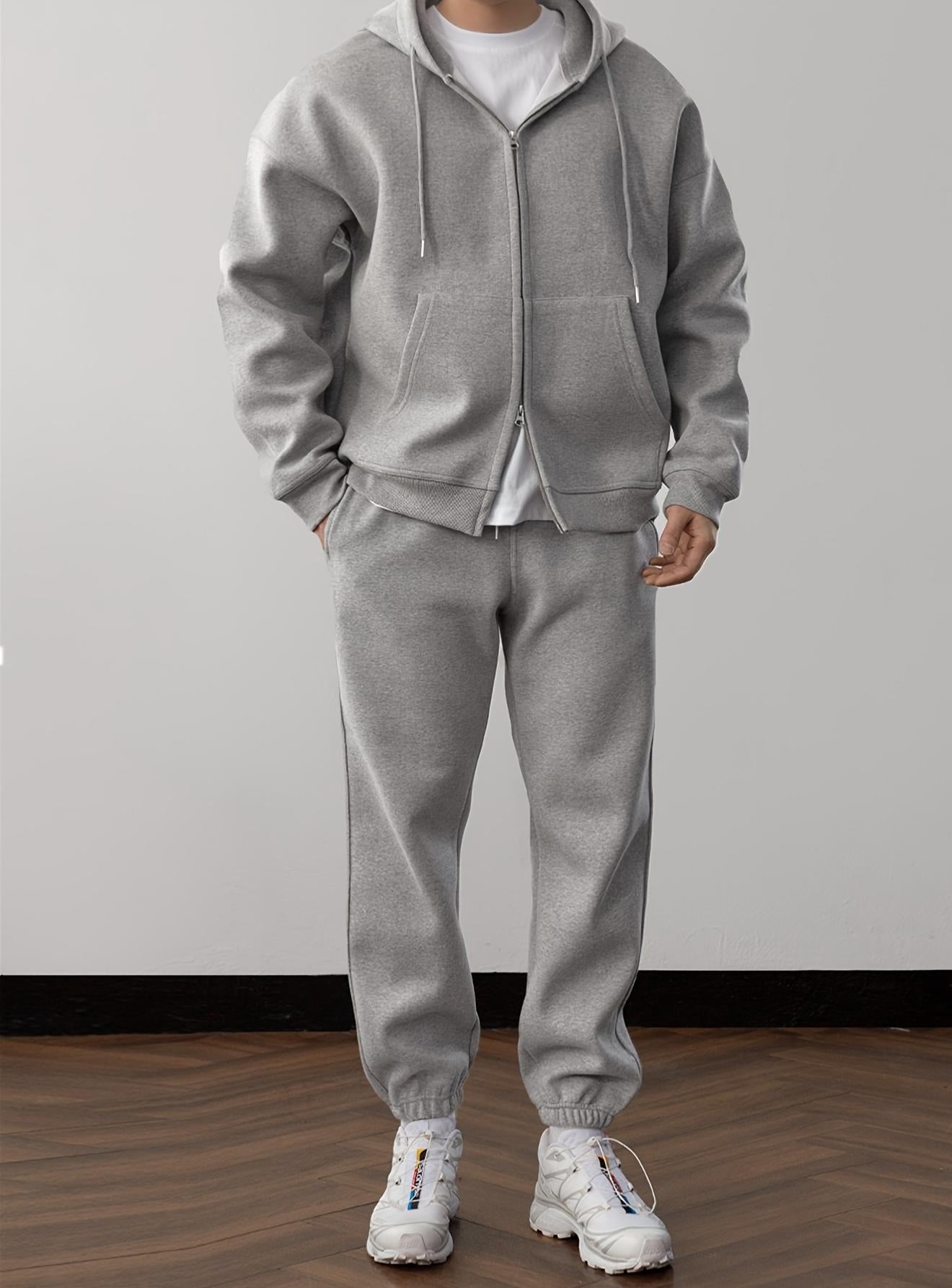 Street-wave Men's Comfortable Leisure Jacket and Matching Jogger Set for Relaxed Style