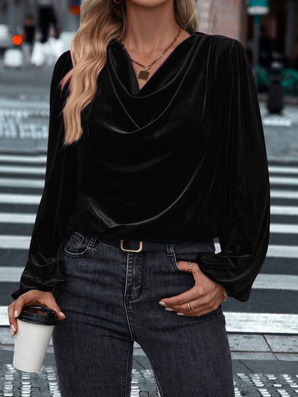 Street-wave Elegant Viscose Blouse With Waterfall Neckline For Women Luxurious Comfort And Versatility