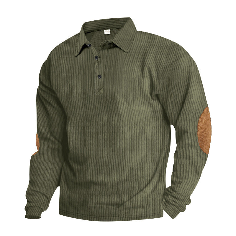 Street-wave Men's Long Sleeve Shirt With Structured Design And Elbow Patch, Soft Cotton For Smart Casual