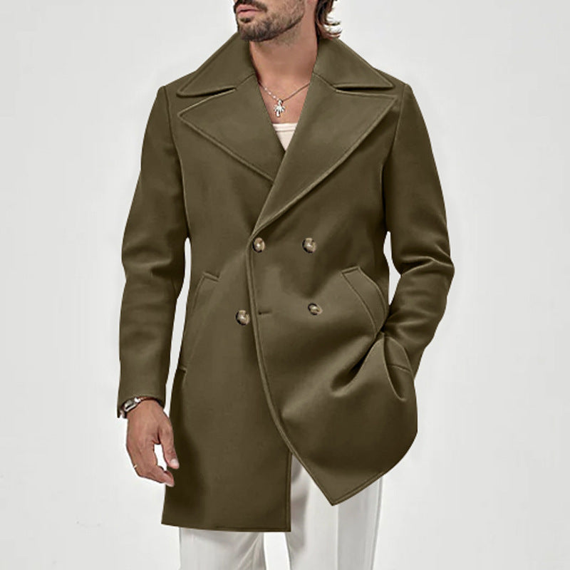 Streetwave Mens Elegant Double Breasted Coat With Deep Lapel For Smart Cold Weather