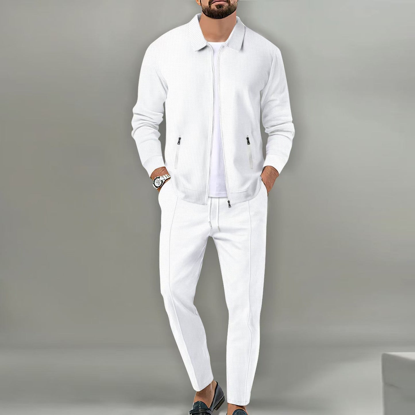 Mens Stylish Streetwave Leisure Set With Functional Zipper And Elastic Waistband For Everyday And Active Wear